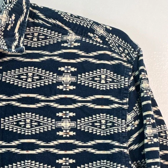 H&M L.O.G.G. Regular Fit Corduroy Aztec Tribal‎ Button Down Shirt Mens M - Picture 8 of 12